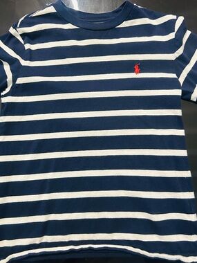 Polo by Ralph Lauren Navy & White Striped Short Sleeve Tee with Red Pony
